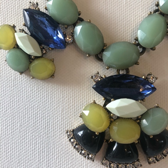 J. Crew Statement Blue Green Necklace Art Deco style - Picture 2 of 4